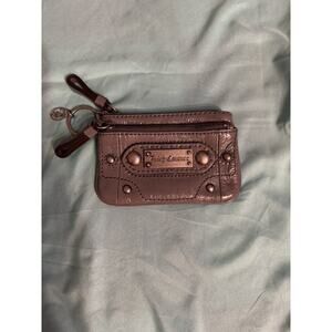 Juicy Couture 100% Leather Coin Purse Wallet Keychain Change Pouch Patent Gray